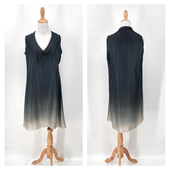 VIVIANA UCHITEL Sleeveless Silk Dress Small Gray Ombre Dip Dye Tuni Shift Cowl - Picture 1 of 16